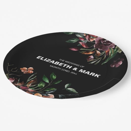 ムーデパーソナライズされたィー水色花模様結婚ズ ペーパープレート (アングル)