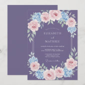 ムートン・パープルのアジサイとユーカリの結婚式 招待状 (正面/裏面)