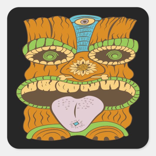 ムードの力強いサイケデリックティキおもしろい像 スクエアシール (正面)