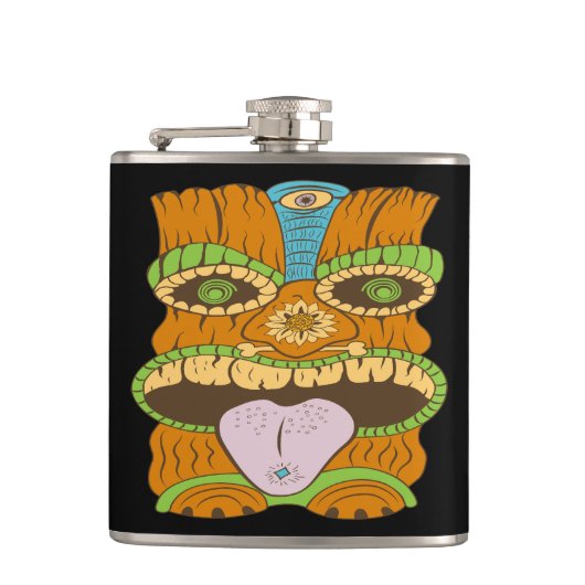 ムードの力強いサイケデリックティキおもしろい像 フラスク (正面)