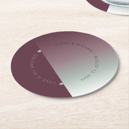 ムードグラデ結婚ントのバーガンディーミストID741 ラウンドペーパーコースター (アングル)