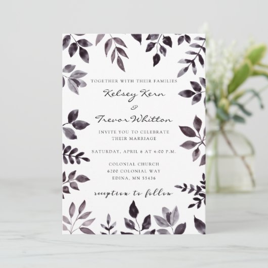 ムードモダンウォーター色フローラ結婚式招待状 招待状 (スタンド正面)