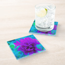ムード紫色の牡丹と美しいワイゲラの葉 ガラスコースター