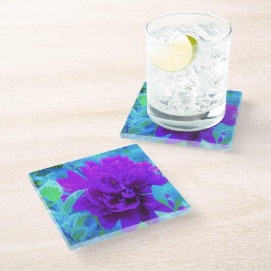 ムード紫色の牡丹と美しいワイゲラの葉 ガラスコースター (アングル)
