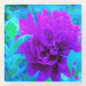 ムード紫色の牡丹と美しいワイゲラの葉 ガラスコースター (正面)