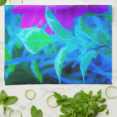 ムード紫色の牡丹と美しいワイゲラの葉 キッチンタオル (折り畳み)