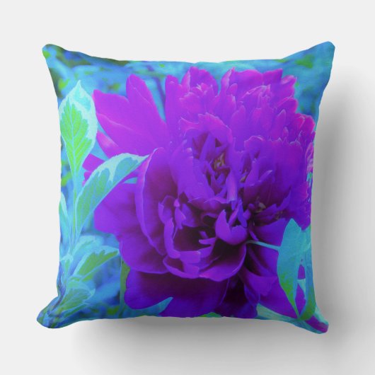 ムード紫色の牡丹と美しいワイゲラの葉 クッション (正面)