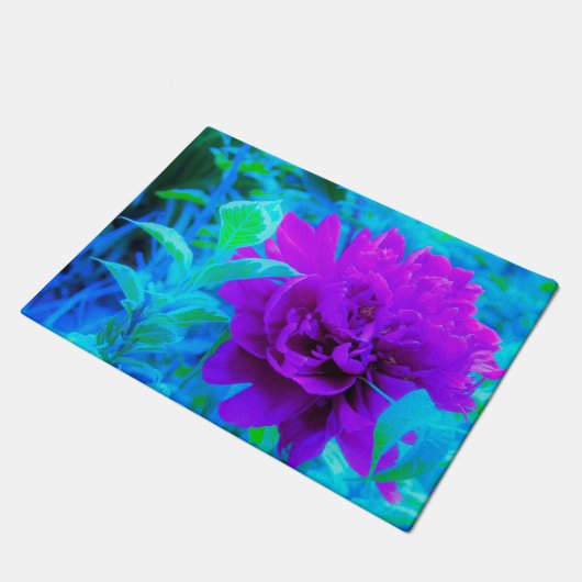 ムード紫色の牡丹と美しいワイゲラの葉 ドアマット (アングル)