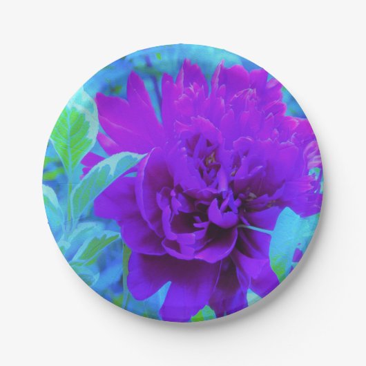 ムード紫色の牡丹と美しいワイゲラの葉 ペーパープレート (正面)