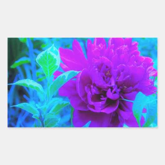 ムード紫色の牡丹と美しいワイゲラの葉 長方形シール (正面)