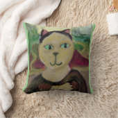 ムーナモナリサクラシックおもしろいキャット絵を描ズ クッション (ブランケット)