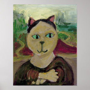 ムーナモナリサクラシックおもしろいキャット絵を描ズ ポスター