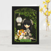 ムーニー付き姉妹可愛い誕生日カード中国人形 カード (黄色い花)