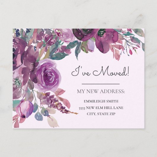 ムービングアナウンスパープルウォーターカラーフローラ ポストカード (正面)