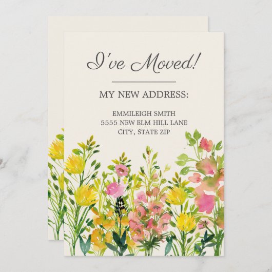 ムービングアナウンスピンクイエローウォーターのカラーフローラ 案内状 (正面/裏面)