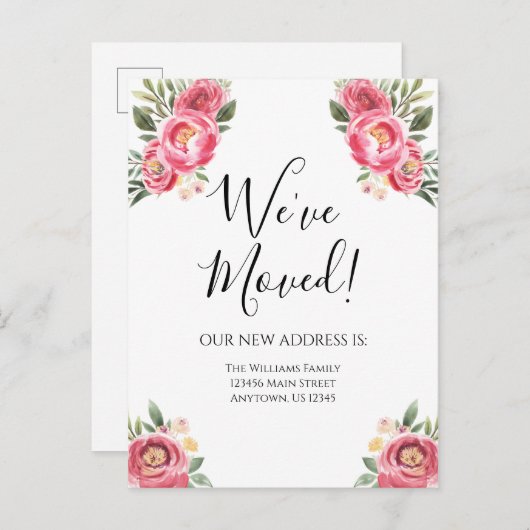 ムービングアナウンスピンク牡丹の花のフローラ ポストカード (正面/裏面)