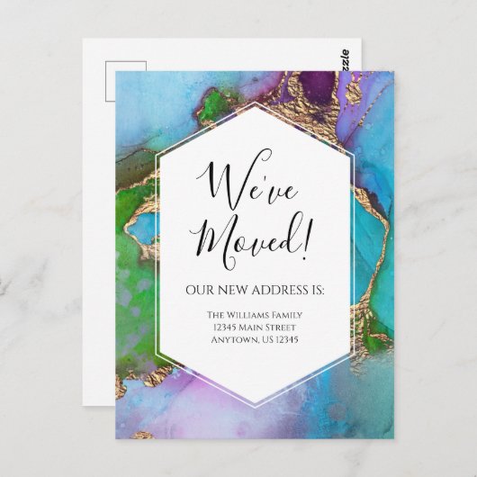 ムービングアナウンス金ゴールド青紫色のインモダンク ポストカード (正面/裏面)