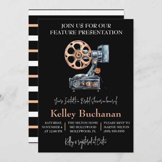 ムービーのテーマ、機能表示ブライダルシャワー 招待状 (正面/裏面)