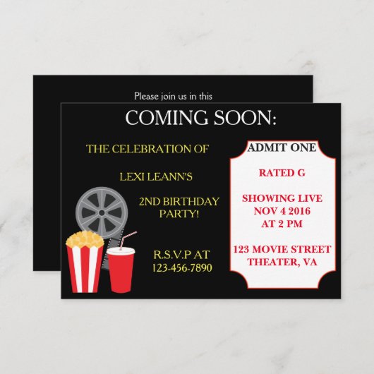 ムービーをテーマにしたパーティの招待状 招待状 (正面/裏面)