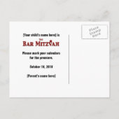 ムービースターバー（ユダヤ教の）バル・ミツバー保存日付イエローブルー 案内ポストカード (裏面)