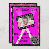 ムービースターピンクグリッター招待状 招待状 (正面/裏面)