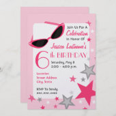 ムービースターピンクサングラス&スターズガールズ誕生日 招待状 (正面/裏面)