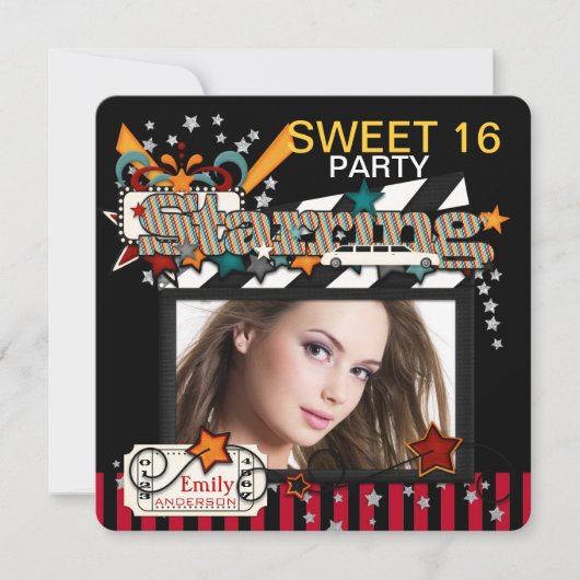 ムービースターSweet Sixteenパーティー招待状 招待状 (正面)