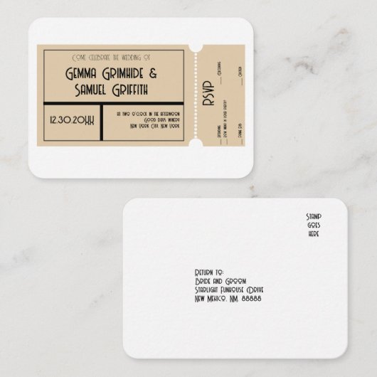 ムービーチケットをテーマにしたRSVPカード エンクロージャーカード (正面/裏面)