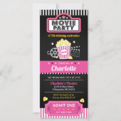 ムービーチケット招待状、ムービーナイト招待状ピンク (正面)