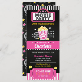 ムービーチケット招待状、ムービーナイト招待状ピンク