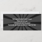 ムービーチケット招待状、白黒誕生日 招待状 (裏面)