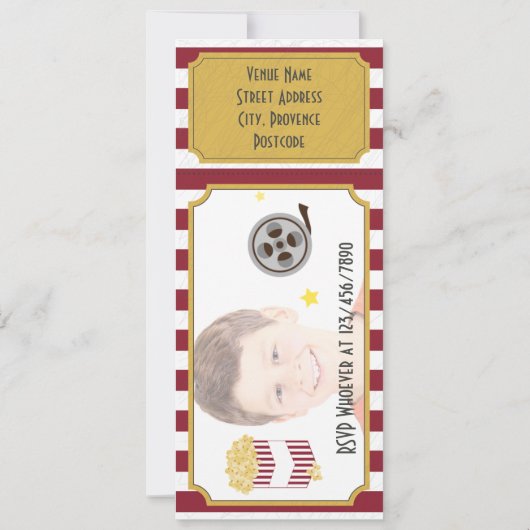 ムービーチケット誕生日パーティー追加フォト招待状 招待状 (裏面)