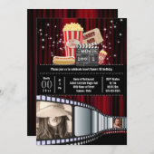 ムービーテーマ2フォトストリップシネマポップコーンパーティー 招待状 (正面/裏面)