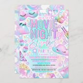 ムービーナイトスランバーパーティーパステルレインボー誕生日 招待状 (正面/裏面)