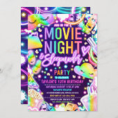 ムービーナイトスリープアンダーネオンレインボー誕生日 招待状 (正面/裏面)