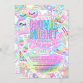 ムービーナイトスリープアンダーパステルレインボー誕生日 招待状 (正面/裏面)