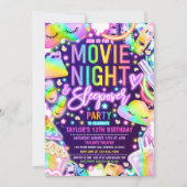ムービーナイトスリープバーネオンレインボー誕生日 招待状 (正面)