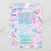 ムービーナイトスリープバーパステルレインボー誕生日 招待状 (正面/裏面)