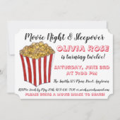 ムービーナイトスリープポコーン誕生日パーティーレッド 招待状 (正面)