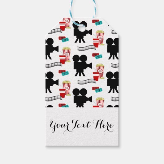 ムービーナイトテーマのカメパーソナライズされたラ名 ギフトタグ (正面)