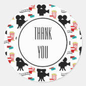 ムービーナイトテーマのカメパーソナライズされたラ名 ラウンドシール (正面)