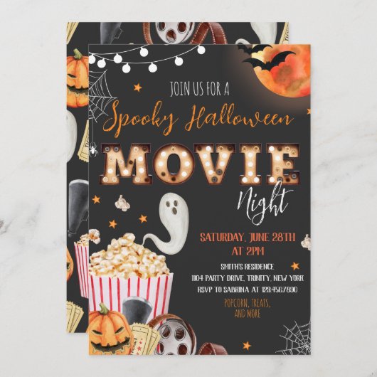 ムービーナイトハローウィンパーティ 招待状 (正面/裏面)