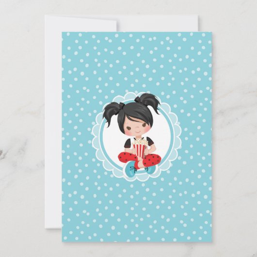 ムービーナイトブラックヘアガールズ誕生日招待状 招待状 (裏面)