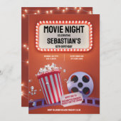 ムービーナイト子供の誕生日パーティの招待状 招待状 (正面/裏面)