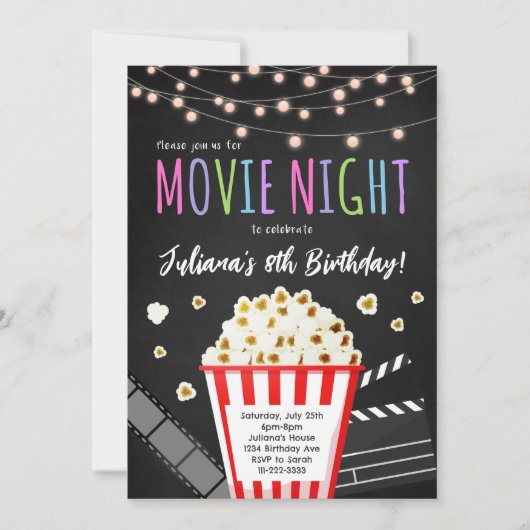 ムービーナイト子供の誕生日パーティの招待状 招待状 (正面)