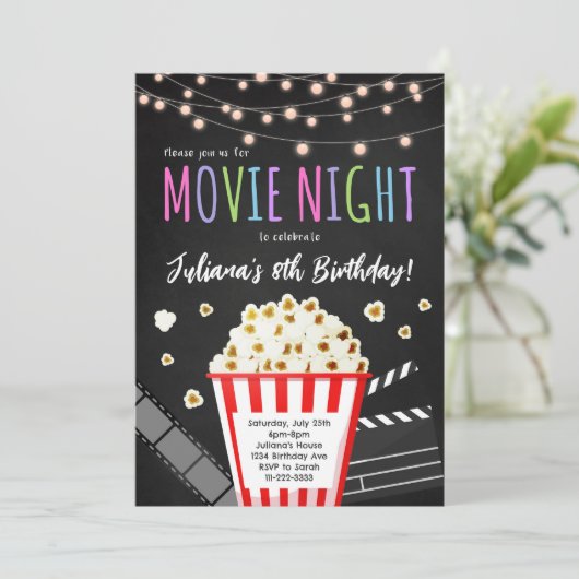 ムービーナイト子供の誕生日パーティの招待状 招待状 (スタンド正面)