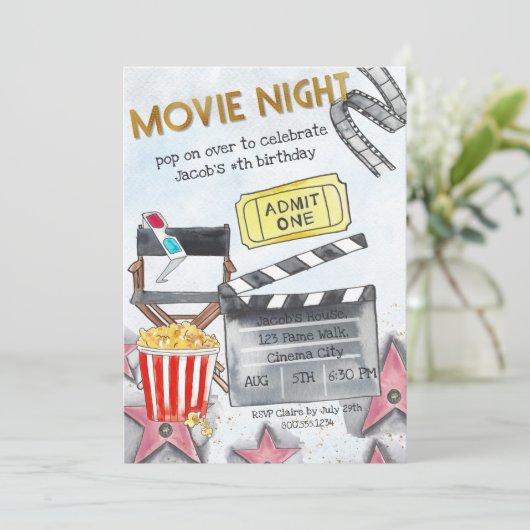 ムービーナイト子供の誕生日パーティの招待状 招待状 (スタンド正面)