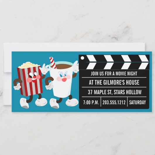 ムービーナイト招待状(ティール（緑がかった色）) 招待状 (正面)
