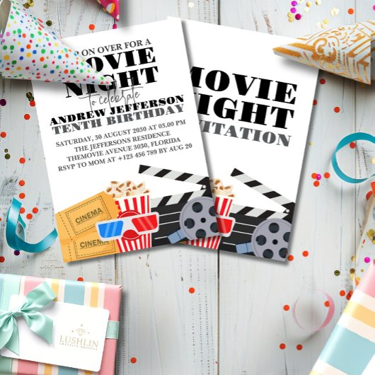 ムービーナイト誕生日おもしろいシネマパーティー 招待状