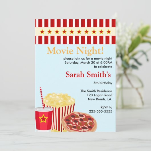 ムービーナイト誕生日 招待状 (スタンド正面)